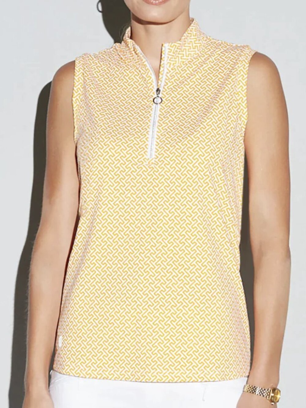 GG BLUE / Tess Sleeveless Mock Qtr Zip/ Orange + White Geometric/ Large/ Xcellnt